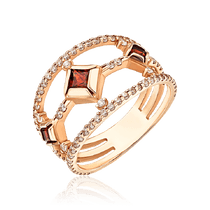обзорное фото Женское золотое кольцо с гранатами и фианитами 036069 Золотые кольца обзорное фото Женское золотое кольцо с гранатами и фианитами 036069  Золотые кольца