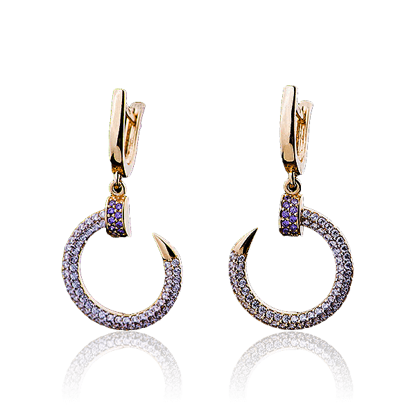 Золотые серьги Гвоздь с фианитами 028409 детальное изображение ювелирного изделия Золотые серьги с фианитом