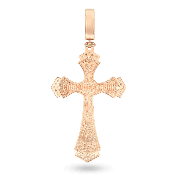 Золотий хрестик з чорною емаллю і фіанітами Розп'яття 035107 детальне зображення ювелірного виробу