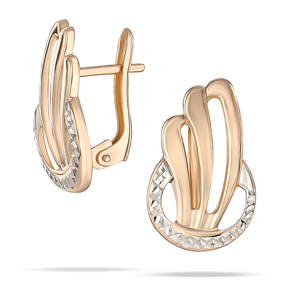 Золотые элегантные серьги с плавыми линиями и текстурированными вставками из белого золота 040470 детальное изображение ювелирного изделия Золотые серьги без вставок Золотые элегантные серьги с плавыми линиями и текстурированными вставками из белого золота 040470 детальное изображение ювелирного изделия Золотые серьги без вставок