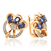 обзорное фото Серьги из красного золота с сапфирами и фианитами Миледи 033962 Золотые серьги обзорное фото Серьги из красного золота с сапфирами и фианитами Миледи 033962  Золотые серьги