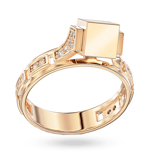 Изысканное кольцо с кубом в красном золоте с фианитами