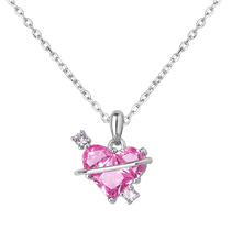 обзорное фото Серебряное колье с якорным плетением "Сердце на орбите" с розовым и белыми фианитами 040569  Серебряные колье