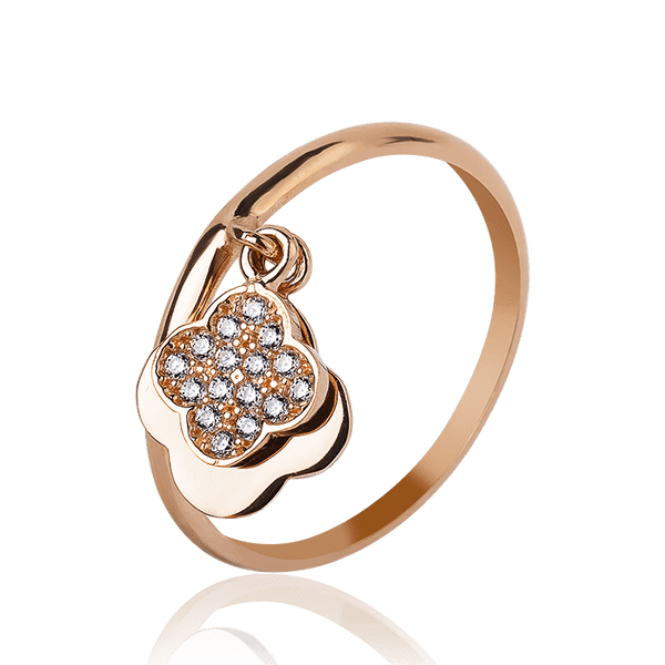 Золотое кольцо с подвеской Клевер с фианитами 031498 детальное изображение ювелирного изделия Золотые кольца с фианитом Золотое кольцо с подвеской Клевер с фианитами 031498 детальное изображение ювелирного изделия Золотые кольца с фианитом