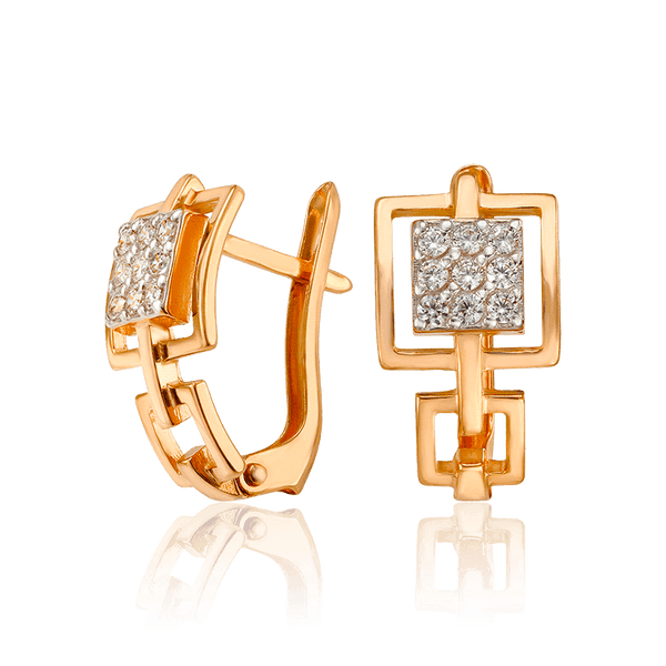 Золоті сережки з фіанітами Блискучий квадрат 033605 детальне зображення ювелірного виробу Золоті сережки з фіанітами Блискучий квадрат 033605 детальне зображення ювелірного виробу