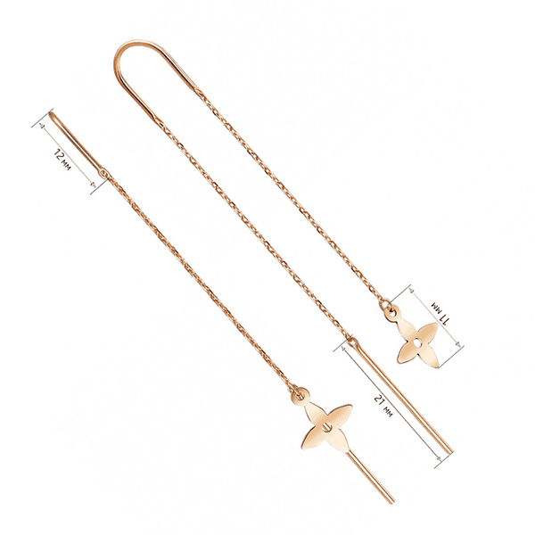 Золотые сережки-протяжки цветок с палочкой Золотые сережки-протяжки цветок с палочкой