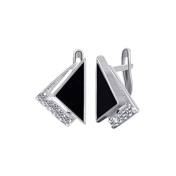 Серебряные серьги с ониксом и фианитом 025562 детальное изображение ювелирного изделия Серебряные серьги с камнями