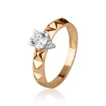 обзорное фото Кольцо в красно-белом золоте с фианитами 027501  Золотые кольца для помолвки с цирконием