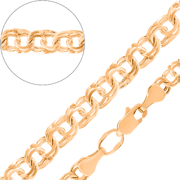 Цепь в плетении Бисмарк из красного золота 585 пробы с карабиновой застежкой 039944 детальное изображение ювелирного изделия Полновесные золотые цепочки Цепь в плетении Бисмарк из красного золота 585 пробы с карабиновой застежкой 039944 детальное изображение ювелирного изделия Полновесные золотые цепочки