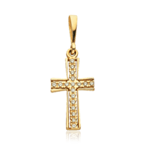 обзорное фото Золотой крестик с россыпью фианитов 1,4,0751  Декоративные золотые крестики