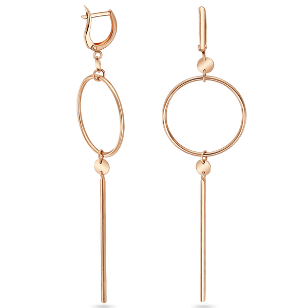 Длинные серьги в геометрическом стиле из красного золота без вставок 039605 детальное изображение ювелирного изделия Золотые серьги без вставок Длинные серьги в геометрическом стиле из красного золота без вставок 039605 детальное изображение ювелирного изделия Золотые серьги без вставок