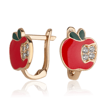 обзорное фото Золотые серьги Яблочко с фианитами и эмалью 028170 Серьги с камнями обзорное фото Золотые серьги Яблочко с фианитами и эмалью 028170  Серьги с камнями