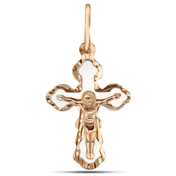 Крестик из комбинированного золота 585 с Распятием 034620 детальное изображение ювелирного изделия Золотые крестики православные