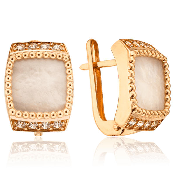 Квадратные серьги из золота 585 пробы с перламутром и фианитами 034384 детальное изображение ювелирного изделия Золотые серьги Квадратные серьги из золота 585 пробы с перламутром и фианитами 034384 детальное изображение ювелирного изделия Золотые серьги