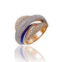 обзорное фото Золотое кольцо с синей эмалью и фианитами 030796  Эксклюзивные кольца из золота