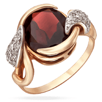 обзорное фото Золотое кольцо с гранатом и фианитами 028641 Золотые кольца с гранатом обзорное фото Золотое кольцо с гранатом и фианитами 028641  Золотые кольца с гранатом