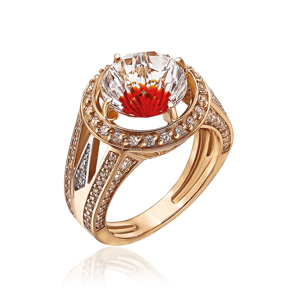 Золотое кольцо с горный хрустальом и фианитами Пылающий Лед 033381 детальное изображение ювелирного изделия Золотые кольца