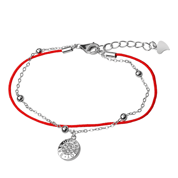 Двойной серебряный браслет и красный шелковый Baboy с фианитами и шариками 039684 детальное изображение ювелирного изделия Браслеты красная нить Двойной серебряный браслет и красный шелковый Baboy с фианитами и шариками 039684 детальное изображение ювелирного изделия Браслеты красная нить