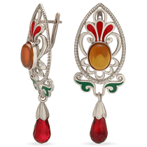 обзорное фото Серебряные серьги с разноцветной эмалью и изысканными красными кристаллами 038952 Серебряные серьги с камнями обзорное фото Серебряные серьги с разноцветной эмалью и изысканными красными кристаллами 038952  Серебряные серьги с камнями