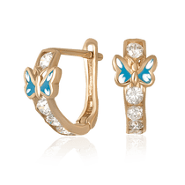 обзорное фото Золотые детские серьги Бабочки 024378  Серьги с камнями