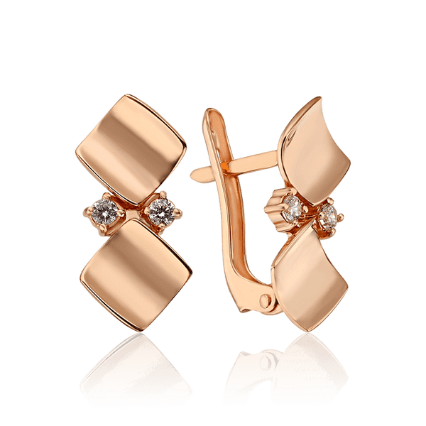 Золотые серьги геометрической формы с фианитами на английском замке 033808 детальное изображение ювелирного изделия Золотые серьги с фианитом