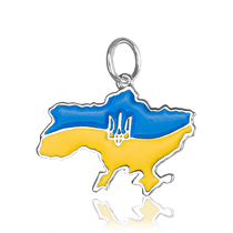 оглядове фото Срібна підвіска Україна, карта України з емаллю 037367