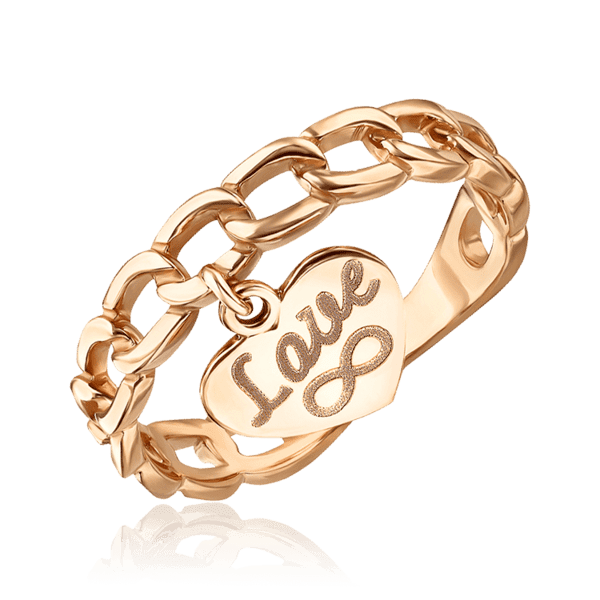 золотое кольцо в виде цепи с подвеской