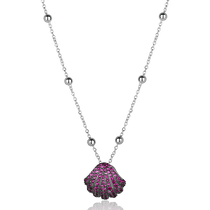 обзорное фото Серебряное колье Ракушка с сиреневыми фианитами 027385 Серебряные колье обзорное фото Серебряное колье Ракушка с сиреневыми фианитами 027385  Серебряные колье