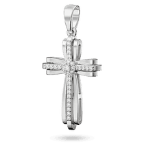обзорное фото Подвеска крестик-бантик из белого золота с дорожками бриллиантов 040632  Декоративные золотые крестики