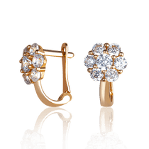 обзорное фото Золотые серьги на английском замке цветочки с фианитом 037436 Золотые серьги с фианитом обзорное фото Золотые серьги на английском замке цветочки с фианитом 037436  Золотые серьги с фианитом