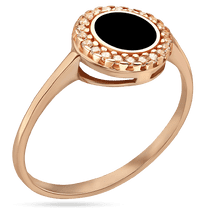 обзорное фото Нежное кольцо в красном золоте с фианитами и черной эмалью 039170 Золотые кольца с эмалью обзорное фото Нежное кольцо в красном золоте с фианитами и черной эмалью 039170  Золотые кольца с эмалью