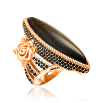 обзорное фото Золотое кольцо в эксклюзивном дизайне с агатом и фианитами 033914  Золотые кольца с агатом