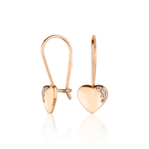 обзорное фото Золотые серьги в виде сердечек с фианитами Маленькая Фея 030538  Серьги с камнями