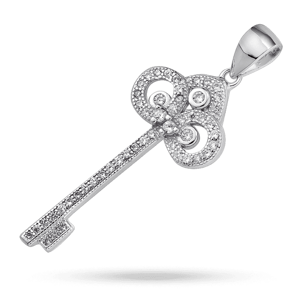 Серебряный подвес "Ключик" инкрустирован россыпью блестящих фианитов 040073 детальное изображение ювелирного изделия Серебряные подвески со вставками