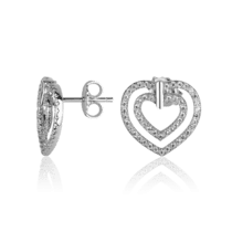 обзорное фото Серебряные серьги-гвоздики Сердца с фианитами 027378  Серебряные серьги с камнями