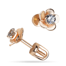 обзорное фото Золотые серьги гвоздики Цветок с фианитом 032127  Золотые серьги пуссеты