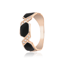 обзорное фото Золотое кольцо с черной эмалью и фианитами 028662 Золотые кольца с фианитом обзорное фото Золотое кольцо с черной эмалью и фианитами 028662  Золотые кольца с фианитом