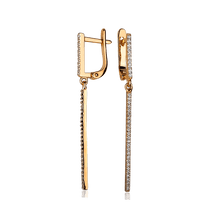 обзорное фото Золотые серьги с фианитом в красном золоте 030737 Золотые длинные серьги обзорное фото Золотые серьги с фианитом в красном золоте 030737  Золотые длинные серьги