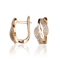 обзорное фото Золотые серьги с фианитами Переплетение 031513  Золотые серьги с фианитом