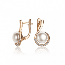 обзорное фото Золотые серьги с жемчугом 029741  Золотые серьги с жемчугом