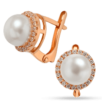 обзорное фото Серьги из красного золота с жемчугом Динара 033432 Золотые серьги с жемчугом обзорное фото Серьги из красного золота с жемчугом Динара 033432  Золотые серьги с жемчугом