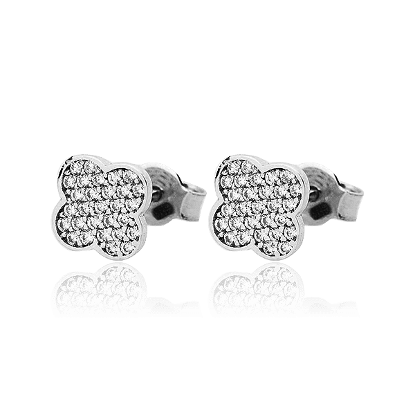 Золоті сережки-цвяшки з фіанітами "Конюшина" 028415 детальне зображення ювелірного виробу Золоті сережки-цвяшки з фіанітами "Конюшина" 028415 детальне зображення ювелірного виробу