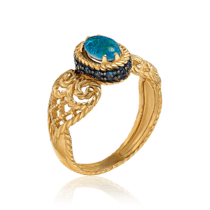 обзорное фото Ажурное золотое кольцо с опалом и фианитами 034160  Золотые кольца