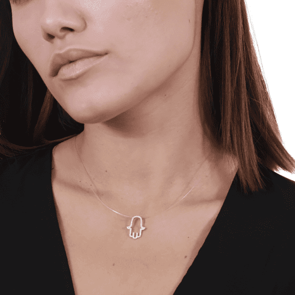 серебряное колье леска с подвеской Хамса серебряное колье леска с подвеской Хамса