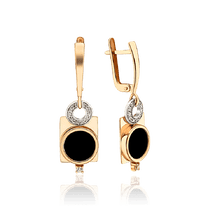 обзорное фото Золотые серьги подвески с агатом и фианитами Модерн 035108 Золотые серьги обзорное фото Золотые серьги подвески с агатом и фианитами Модерн 035108  Золотые серьги