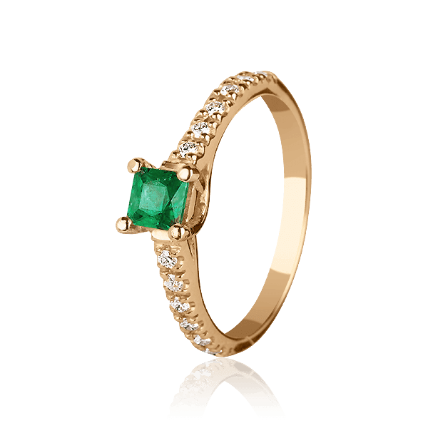 Кольцо в красном золоте с изумрудом и бриллиантами 027137 детальное изображение ювелирного изделия Золотые кольца с изумрудом
