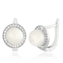 обзорное фото Серебряные серьги с жемчугом и фианитом СК2ФЖ/415 Серебряные серьги с камнями обзорное фото Серебряные серьги с жемчугом и фианитом СК2ФЖ/415  Серебряные серьги с камнями