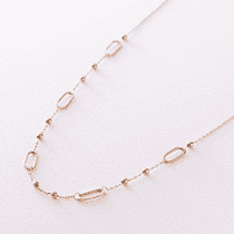 обзорное фото Колье якорного плетения в желтом золоте с шариками и цепочками на карабине 040954  Золотое колье без камней