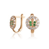 обзорное фото Золотые серьги Бабочки с зелёными фианитами 026508  Серьги с камнями