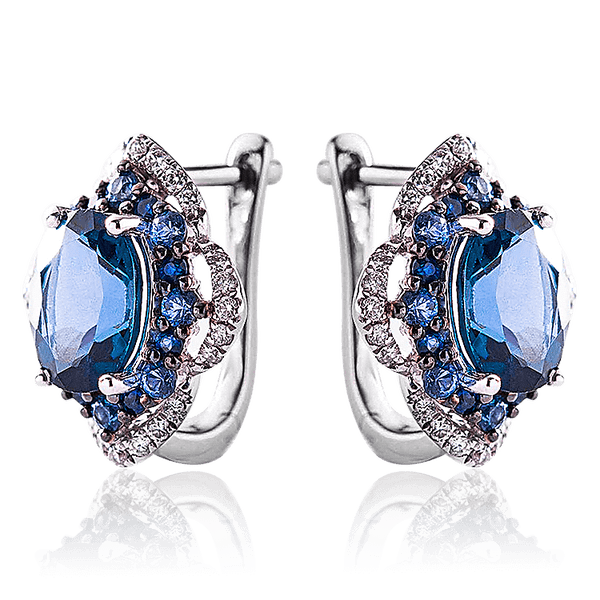 Золотые серьги Цветок с топазом лондон, сапфирами и бриллиантами 034012 детальное изображение ювелирного изделия Золотые серьги Золотые серьги Цветок с топазом лондон, сапфирами и бриллиантами 034012 детальное изображение ювелирного изделия Золотые серьги